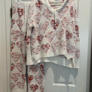 POL Heart Print Lounge Set – Cozy Hoodie & Pants, Size Small